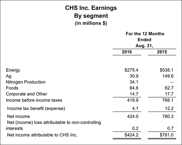 CHS Fiscal Year Earnings Statement